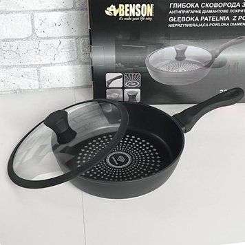 Сковорода глибока Benson з кришкою 28 см із антипригарним покриттям BN-450 фото